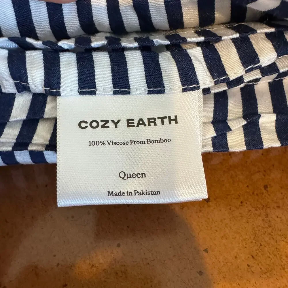 Cozy Earth Bamboo Sheet Set Queen Classic Stripe in Pacific Blue